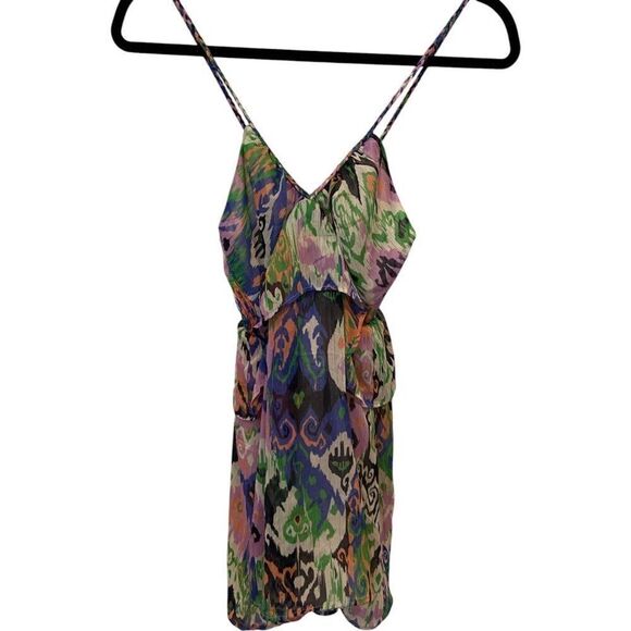 Zara Womens Mini Dress Ikat Printed XS Multicolor Ruffle 3464/270 NWT - Picture 4 of 9